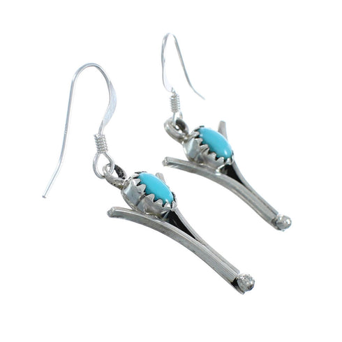 Native American Turquoise Sterling Silver Hook Dangle Earrings X10014